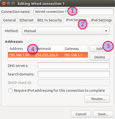 Ubuntu设置有线连接IPv4地址