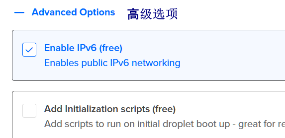 Digital Ocean VPS 高级选项启用 IPv6