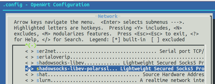 OpenWrt Image Builder select shadowsocks-libev-polarssl